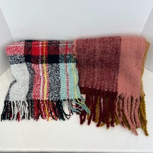 American Eagle Scarf Lot Of 2 Plaid Red White Brown NWT